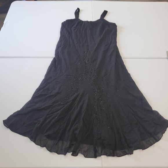 Y2K Whimsigoth Woman Dress Womens 16W Black Beaded Sleeveless A-Line Made USA - Picture 1 of 9